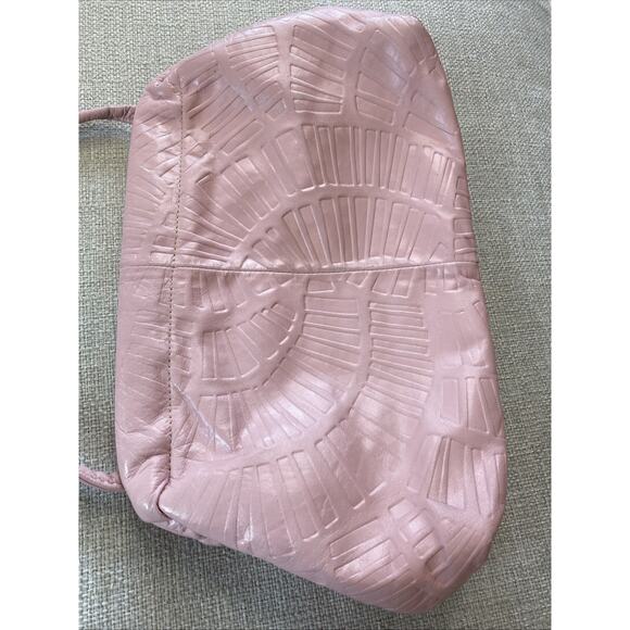 Vintage Pink Leather Clamshell Handbags Crossbody Purse Boho 1970s - Picture 10 of 10